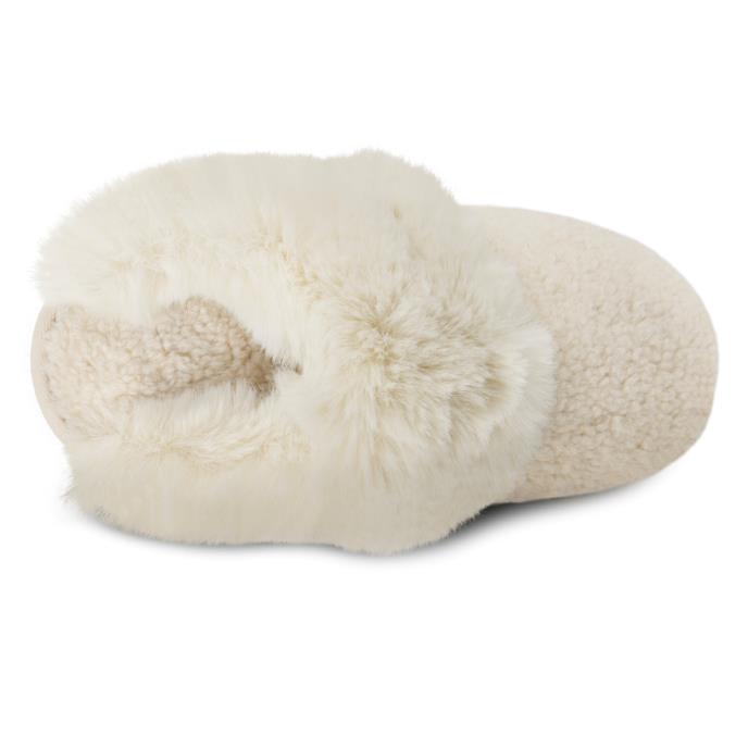 totes Ladies Textured Faux Fur Mule Slippers Cream Extra Image 5